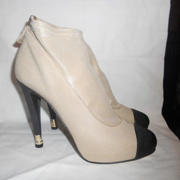 CHANEL Stretch Mesh Satin Ankle Bootie Boots Shoes CC Logo Heel - Picture 10 of 13